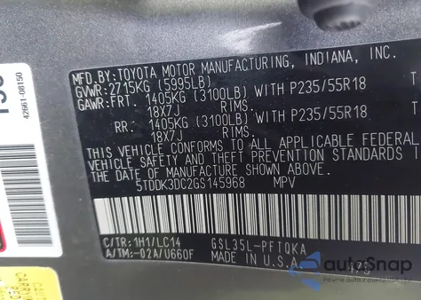 2016 Toyota Sienna Xle 7 Passenger from USA, damaged, VIN 5TDDK3DC2GS145968